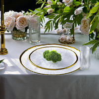 Assiette plate en verre rayé à bords dorés Vaisselle d'hôtel haut de gamme écologique pour le service de fête de cuisine occidentale-Pâtes à steak Autres