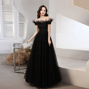 NNR LONG SLIM estilo occidental hermoso corazón dulce vestido de fiesta Estilo negro vestido de Dama - Product Image 4