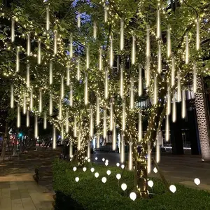 Buiten Led Kerstverlichting Meteorendouche Verlichting 10 Buizen Led Ijspegel Vallende Regen Trapsgewijze Lichtslingers Voor Kerst