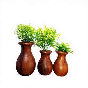 Indoor Modern Handmade Wooden Floor <b>Vase</b> <b>Set</b> <b>3</b>-Piece Solid Wood Natural Finish Flower Pot - Product Image 1
