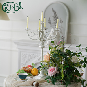 French Romantic Iron Candlestick Tabletop <b>Decor</b> <b>Retro</b> European Style Candle Holder Ornament - Product Image 2