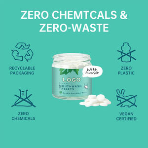Kunden spezifische Mundwasser tabletten mit Minz geschmack mit anti bakteriellen und PH-ausgleichenden Fluorid-Inhaltsstoffen - Product Image 6