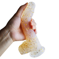 Dildo réaliste en silicone liquide avec testicules, plug anal en gelée à paillettes dorées, nouveauté pour couples, fourniture d'usine