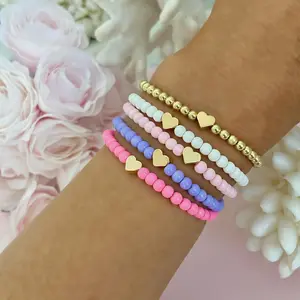 Bohemian style solid color acrylic love beads bracelet handmade personality cross-border overlapping 4 mm beads Bracelet woman