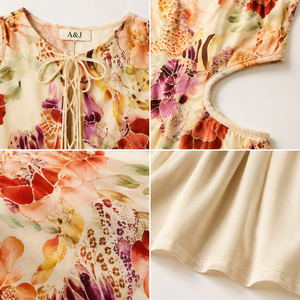 Robe longue à imprimé floral et découpes en dentelle pour femme A&J GRS, taille basse, jupe en mousseline froncée, fabricant de marque privée - Product Image 2