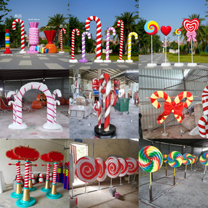 Personalizado resina fibra de vidrio Navidad escultura figuritas estatuas gigante grande bastón de caramelo adornos al aire libre decoraciones de Navidad - Product Image 4