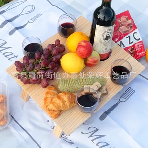 Portable Wooden <b>Folding</b> Picnic <b>Table</b> Outdoor Wine <b>Table</b> Beach <b>Table</b> <b>Small</b> Rectangular One Piece 2 Seater Wood - Product Image 3