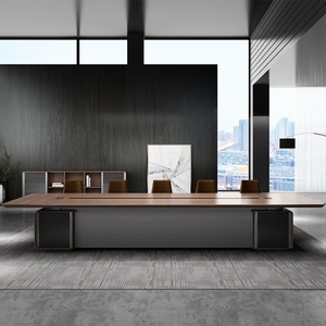 Mesa de Conferencia Moderna de Madera de Alta Gama para 12 Personas, Altura Estándar, para Oficina en Casa o Escuela, Estilo Panel de Madera - Product Image 3