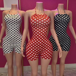 Viviblook Z401RP Nouvelle Combinaison d'été pour femme, dos nu, imprimée, à pois, avec lacets, grande taille, très populaire - Product Image 1