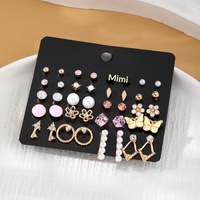 Perhiasan Telinga Wanita Grosir Fashion Kristal Mutiara Bunga Kupu-kupu Kunci Bunga 20 Pasang Set Anting