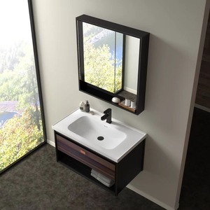Mueble de baño minimalista moderno con lavabo de cerámica integrado termoformado, combinado con lavabo para lavarse la cara - Product Image 1