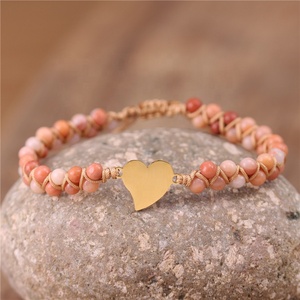 Thép Không Gỉ Vàng Tim Charm Hồng Aventurine Hạt Macrame Bện Bracelet Dân Tộc Dệt Chuỗi Điều Chỉnh Bracelet Dropship - Product Image 3