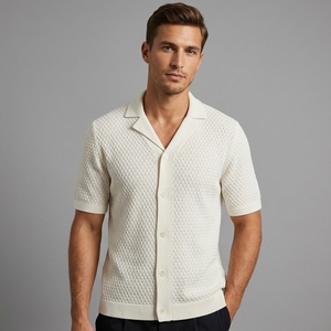 <span class=keywords><strong>Andor</strong></span> - Camiseta de Manga Corta para Hombre, Tejida, de Alta Calidad, Corte Regular, Estilo Informal, Otoño, con Diseño de Pointelle - Product Image 3
