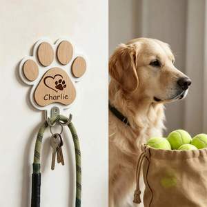 Support mural pour laisse, crochet en bois personnalisé en forme de patte de chien, organisateur de colliers pour animaux de compagnie et porte-clés - Product Image 1