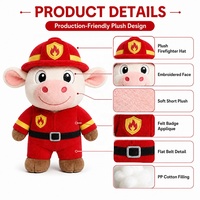 Fabricant de jouets en peluche personnalisés, uniforme de pompier, mascotte vache, jouet en peluche, design original pour l'éducation à la sécurité, cadeau pour événement