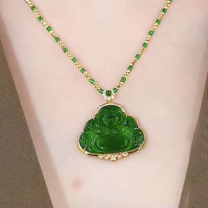 Collar con Colgante de Jade Hetian de Imitación Estilo Chino, Colgante de Buda de Imitación de Jade, Cadena para Clavícula para Mujer - Product Image 1
