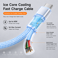 Câble de charge rapide USB-A USB-C 5A multi-couleurs en cristal de glace, transfert de données, tressé en nylon, accessoires pour téléphones portables et tablettes, vente en gros