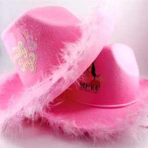 Sombrero de Vaquera Personalizado con Logotipo Impreso por Transferencia Térmica, Sombrero de Vaquera Rosa de Fieltro de Poliéster para Mujer, para Fiestas y Eventos - Product Image 1