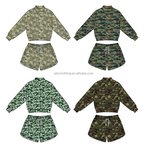 Ensemble sweat-shirt et short à imprimé camouflage pour filles, pull à manches longues et short à cordon de serrage, tenue deux pièces personnalisable en couleur et taille - Product Image 4