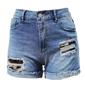 Shorts de Mezclilla Ajustados de Estilo Casual para Mujer, Cintura Elástica, Transpirables, Corte Medio, Tela de Poliéster/Algodón de Primera Calidad, Venta al Por Mayor - Product Image 1