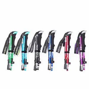 5 Sections Folding Portable Walking Stick Trekking Poles Outdoor Telescopic Climbing Aluminum EVA Straight Handle Hiking Stick