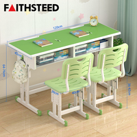 Ensemble bureau et chaise d'étude réglables en hauteur avec étagère sous le bureau, crochet pour sac à dos, dossier ergonomique incurvé, table pour enfants