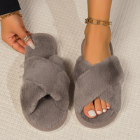 Pantoufles en peluche chaudes et douillettes à bout ouvert pour femmes, usage intérieur, semelle antidérapante, logo personnalisé, OEM, vente en gros 2026