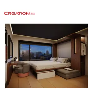 CREATION Hilton Hotel Walnut Wood Veneer Hotel Wardrobe Furniture For Project