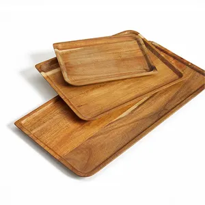 Normal Design Rectangle 3 Sizes Acacia Wooden Food Plate Drink Coffee Serving Tray for Hotel Restaurant