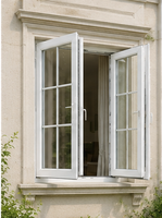 Fenêtre à battant française en verre trempé isolant, avec grille décorative, à rupture de pont thermique et insonorisée, pour villa et cour.