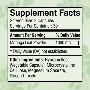 Capsules de poudre de feuilles de Moringa pure OEM ODM 1000mg, 60 unités, en vrac, marque privée - Product Image 3