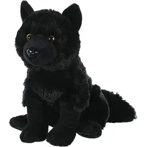 New Wholesale Shiny Dark Black Dog Stuffed Animal Dog Sitting Plush Toy