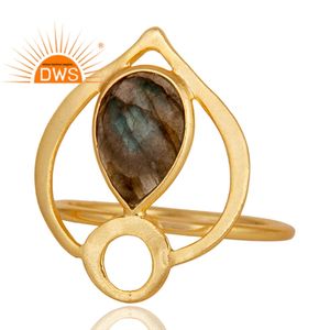 <b>Girls</b> Fashion 18k Gold Plated Silver 925 <b>Ring</b> Flashy Labradorite Gemstone <b>Ring</b> Jewelry Wholesale Vintage Collection - Product Image 2