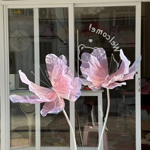 Grande fleur <span class=keywords><strong>papillon</strong></span> artificielle en organza et filet de soie, faite <span class=keywords><strong>à</strong></span> la main, pour extérieur, décoration de mariage et accessoire de toile de fond, en soie chinoise - Product Image 4