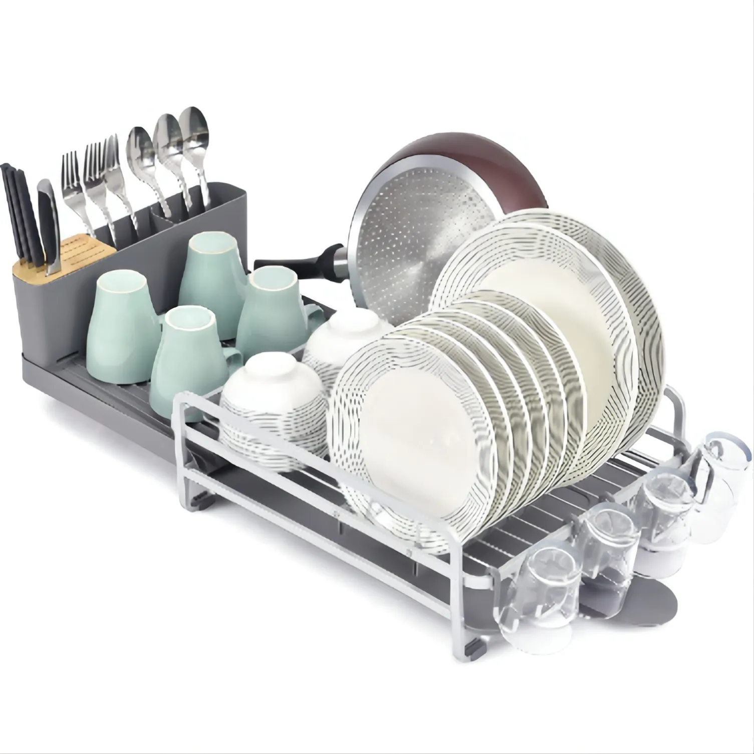 aluminum plate rack kitchen organizer bowl sponge utensils holer storage telescopic drainer rack aluminium dish rack 2 tiers