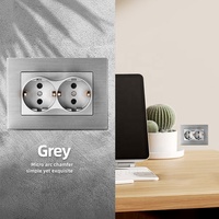 Panneau en aluminium Deux positions Or Gris Noir Interrupteur mural Prises Électricité Double Prise Schuko Allemande Prise de terre murale