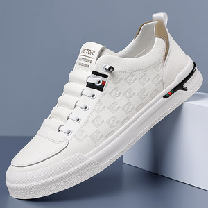RETORI Men's White Casual Sneakers Round <b>Toe</b> Breathable Synthetic Upper Rubber Outsole Geometric Pattern Buckle Walking Shoes - Product Image 1
