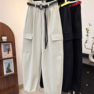 <span class=keywords><strong>Pantalon</strong></span> ample <span class=keywords><strong>bleu</strong></span> <span class=keywords><strong>marine</strong></span> pour <span class=keywords><strong>femme</strong></span>, style salopette, avec ceinture, couleur unie, décontracté, populaire pour l'automne 2026 - Product Image 1
