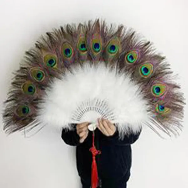 Pabrik penjualan langsung terlaris produsen peacock bulu kipas tangan tangan bulu marabou-peacock bulu kipas