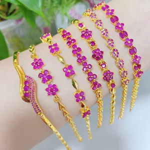 CM bracelet de luxe en or 24K pour femme, bijoux de luxe, dubaï, arabie saoudite, émeraude, rubis, arc-en-ciel, diamant, bracelet de créateur