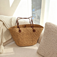Sac fourre-tout d'été en paille raphia tressé pour femme, sac de plage à bandoulière avec poignée en cuir, style décontracté de créateur, sac à main de vacances