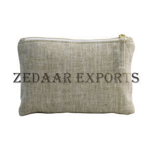 Pochette de sac à main en lin tissé de taille moyenne faite à la main personnalisée avec logo écologique mode vie quotidienne fermeture à glissière bas quantité minimale de commande - Product Image 3