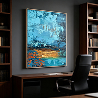 Peinture contemporaine de grande taille en bleu indigo, peinte à la main, art abstrait à l'huile pour la décoration murale d'hôtels haut de gamme