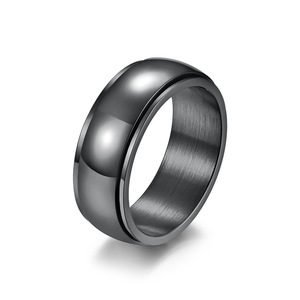 <b>Titanium</b> Steel <b>Ring</b> <b>Black</b> Blue Rotatable Stress Relieving Unisex Fashion Jewelry - Product Image 1