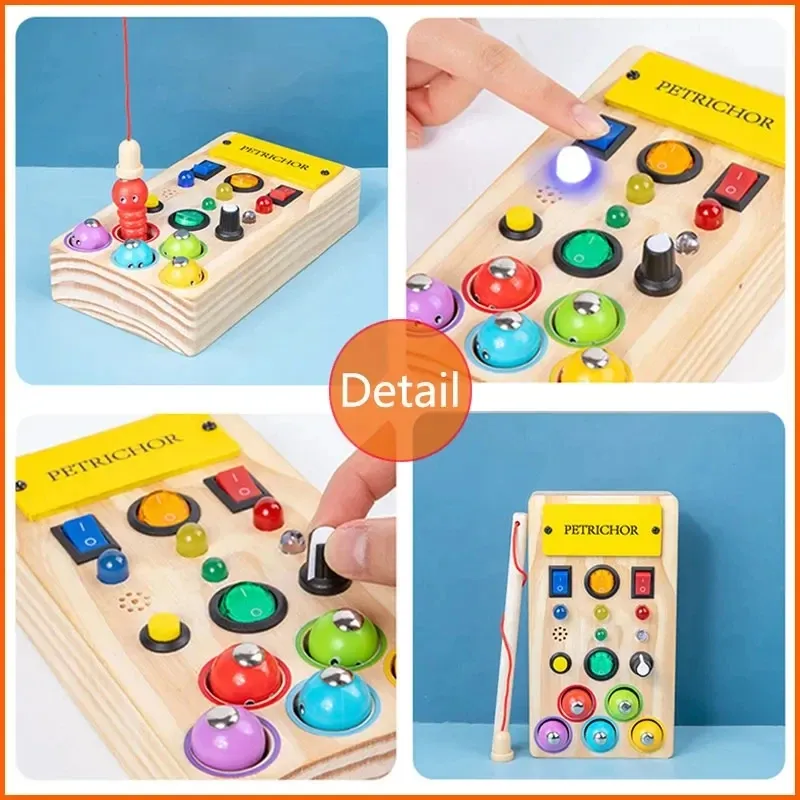 モンテッソーリビジーボード感覚玩具木製LEDライトスイッチコントロールボード旅行活動2〜4歳の子供向けゲーム
