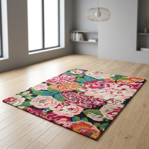 Alfombra Moderna de Lana Roja, Alfombra Rectangular Contemporánea Hecha a Mano, Alfombra Personalizada con Diseño de Jardín de Flores Botánicas para Sala de Estar - Product Image 1