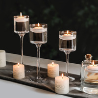 Portavelas de Vidrio Cilíndrico, Portavelas Alto de Vidrio, Candelabro de Mesa, Recipientes de Vidrio para Velas, Decoración para Bodas