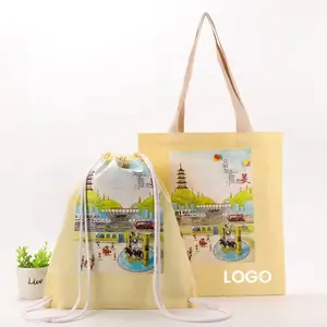 2024 Tote çanta özel baskı çok renkli pamuk benzeri malzeme alışveriş çantası
