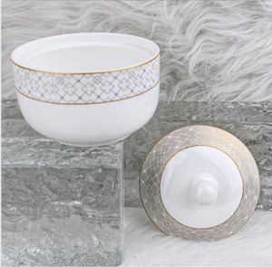 Modern Luxury Bone China Dinnerware Set Hand Gold Rim Geometric Pattern Plates <b>Bowls</b> Serving Trays Reusable Microwave Safe - Product Image 6