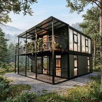 Maison préfabriquée en conteneur à deux étages, villa modulaire miniature à double niveau avec balcon, escalier, intérieur complet, cabane préfabriquée